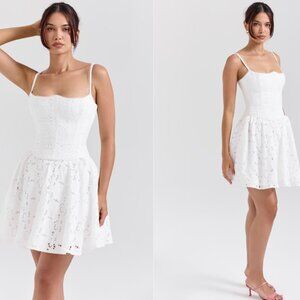 House of CB 'Elara' White Broderie Anglais Mini Dress M